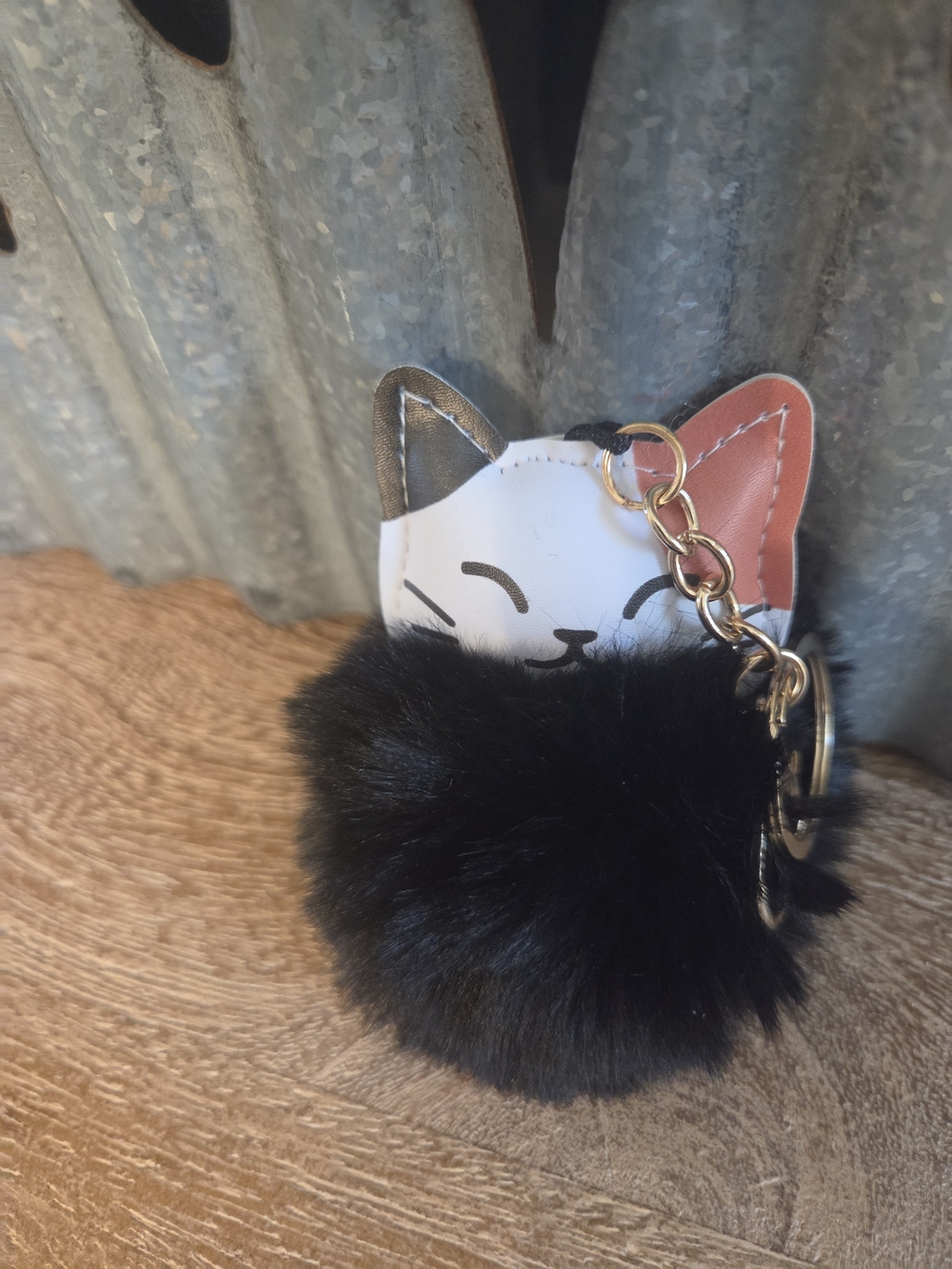 Cute Black Cat Pom Keychain